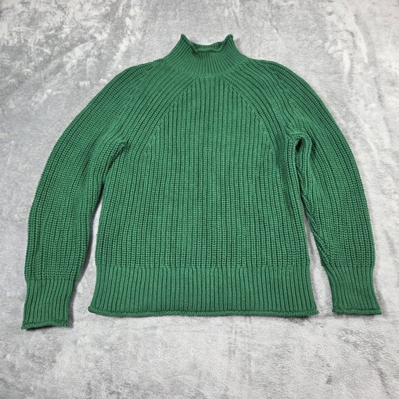 J Crew Sweater Womens Small Green Relaxed Rollneck Preppy Fisherman Pullover - Picture 1 of 7